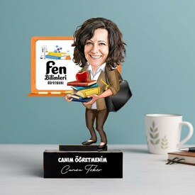  - Kadın Fen Bilimleri Öğretmenlerine Hediye Karikatürlü Biblo