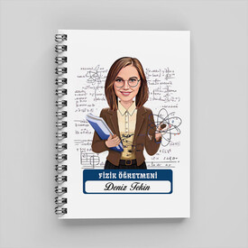  - Kadın Fizik Öğretmeni Karikatürlü Defter