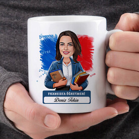  - Kadın Fransızca Öğretmeni Karikatürlü Bardak