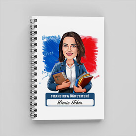 - Kadın Fransızca Öğretmeni Karikatürlü Defter
