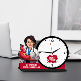  - Kadın Gastroenterolog Karikatürlü MDF Masa Saati