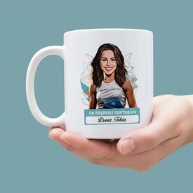  - Kadın Hentbolcu Karikatürlü ve İsimli Kupa Bardak