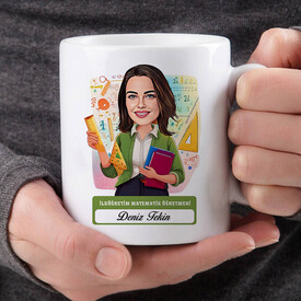  - Kadın İlköğretim Matematik Öğretmeni Karikatürlü Bardak