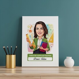  - Kadın İlköğretim Matematik Öğretmeni Karikatürlü Tablo