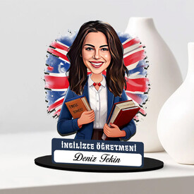  - Kadın İngilizce Öğretmeni Karikatürlü Biblo
