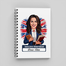  - Kadın İngilizce Öğretmeni Karikatürlü Defter