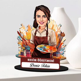  - En Başarılı Kadın Resim Öğretmeni Karikatürlü Biblo