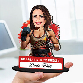 Kişiye Özel Kadın Kick Bokscuya Hediye Karikatürlü Biblo - Thumbnail