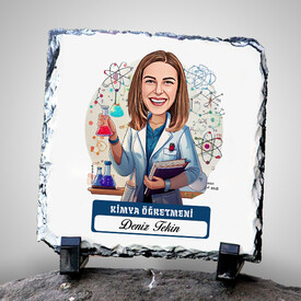 Kadın Kimya Öğretmeni Temalı Karikatürlü Taş - Thumbnail