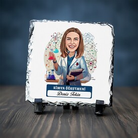 - Kadın Kimya Öğretmeni Temalı Karikatürlü Taş