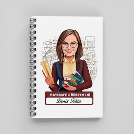  - Kadın Matematik Öğretmeni Karikatürlü Defter
