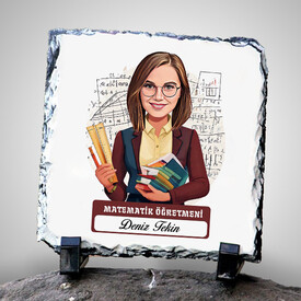 Kadın Matematik Öğretmeni Temalı Karikatürlü Taş - Thumbnail