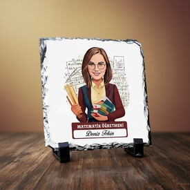  - Kadın Matematik Öğretmeni Temalı Karikatürlü Taş