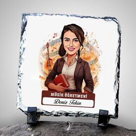  - Kadın Müzik Öğretmeni Temalı Karikatürlü Taş