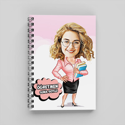 Kadın Öğretmene Hediye Karikatürlü Defter - Thumbnail