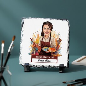  - Kadın Resim Öğretmeni Temalı Karikatürlü Taş