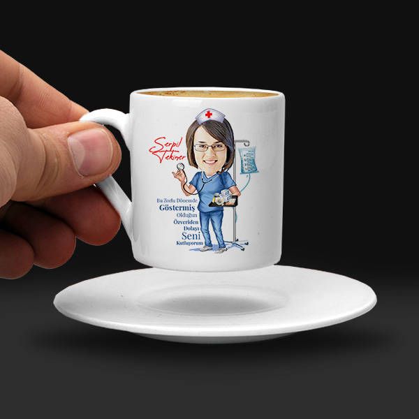 Kadın Sağlıkçılara Özel Karikatürlü Kahve Fincanı