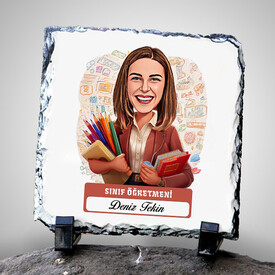  - Kadın Sınıf Öğretmeni Temalı Karikatürlü Taş