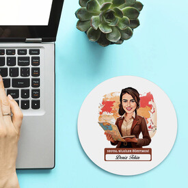  - Kadın Sosyal Bilgiler Öğretmeni Temalı Karikatürlü Mousepad