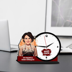  - Kadın Sumo Güreşçisi Karikatürlü MDF Masa Saati