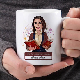  - Kadın Türk Dili Edebiyatı Öğretmeni Karikatürlü Bardak