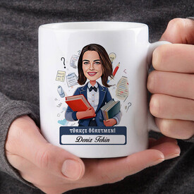  - Kadın Türkçe Öğretmeni Karikatürlü Bardak