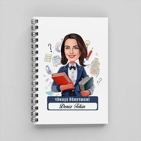 - Kadın Türkçe Öğretmeni Karikatürlü Defter