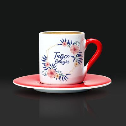 Kadına Hediye Çiçek Desenli Kahve Fincanı - Thumbnail