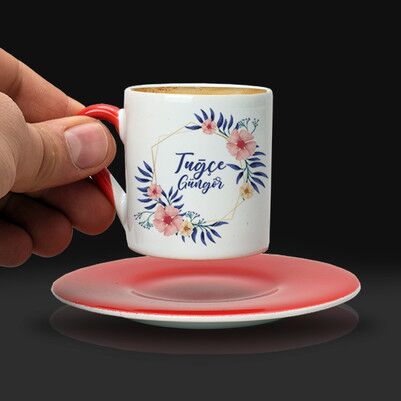 Kadına Hediye Çiçek Desenli Kahve Fincanı - Thumbnail