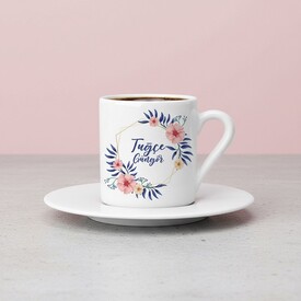  - Kadına Hediye Çiçek Desenli Kahve Fincanı