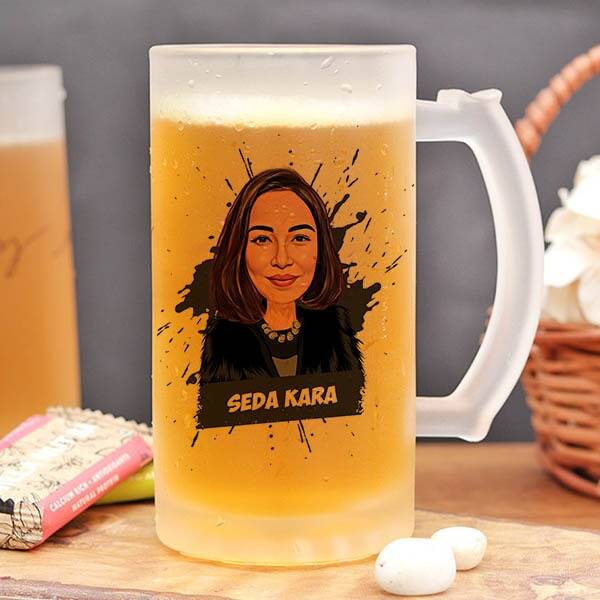 Kadına Hediyelik Karikatürlü Bira Bardağı