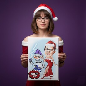  - Kadına Yılbaşı Partisi Karikatürlü Kanvas Tablo