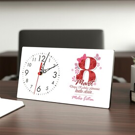 Kadınlar Günü Hediyesi Kişiye Özel Masa Saati - Thumbnail