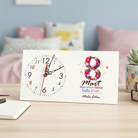 Kadınlar Günü Tasarımlı Kişiselleştirilebilir Masa Saati - Thumbnail