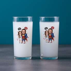  - Kahraman Aşıklar Karikatürlü İkili Rakı Bardağı Seti