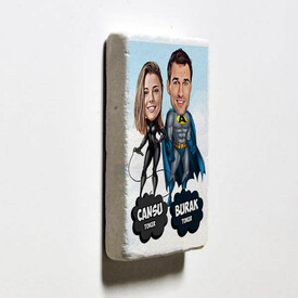 Kahraman Aşıklar Karikatürlü Taş Buzdolabı Magneti - Thumbnail