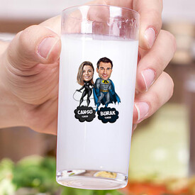 Kahraman Çift Karikatürlü İkili Rakı Bardağı Seti - Thumbnail