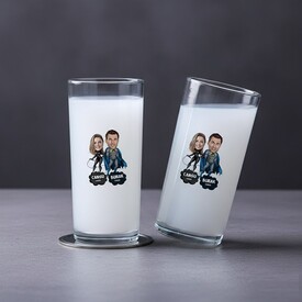  - Kahraman Çift Karikatürlü İkili Rakı Bardağı Seti