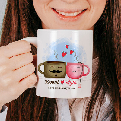 Kahve Aşkı Romantik Kupa Bardak - Thumbnail