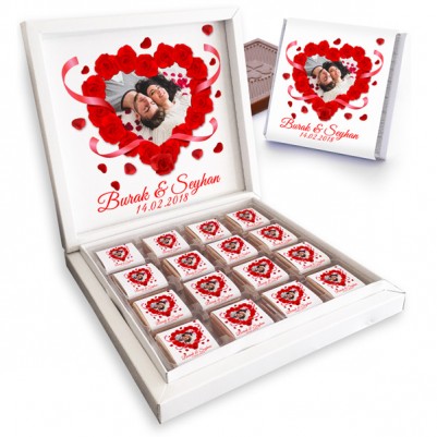 Kalp ve Gül Motifli Sevgili Çikolataları - Thumbnail