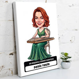  - Kanun Sanatçısı Müzisyen Kadın Karikatürlü Kanvas Tablo