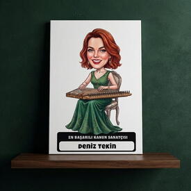  - Kanun Sanatçısı Müzisyen Kadın Karikatürlü Kanvas Tablo