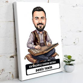 - Kanun Ustası Müzisyen Erkek Karikatürlü Kanvas Tablo