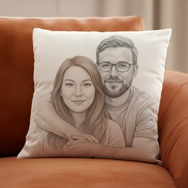  - Karakalem Resim Efektli Kare Yastık