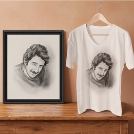  - Karakalem Efektli Resim ve Baskılı Tişört