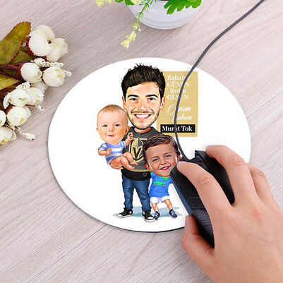 Kardeşim Ben ve Babam Karikatürlü Mousepad - Thumbnail