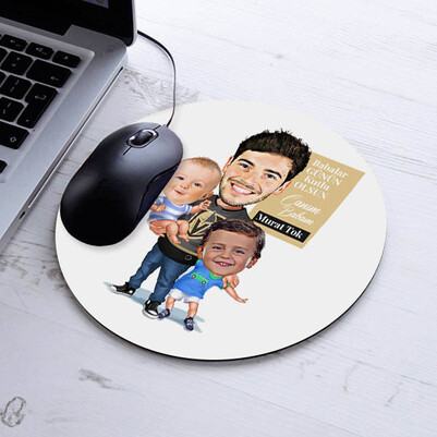 Kardeşim Ben ve Babam Karikatürlü Mousepad - Thumbnail