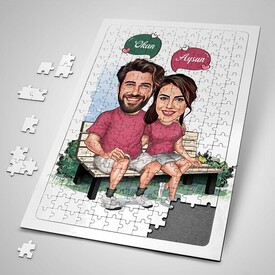  - Karikatürlü Banktaki Aşıklar Puzzle