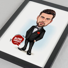 Karikatürlü Damat Kıyafetli Erkek Resim Çerçevesi - Thumbnail