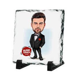 Karikatürlü Damat Kıyafetli Erkek Taş Baskı - Thumbnail